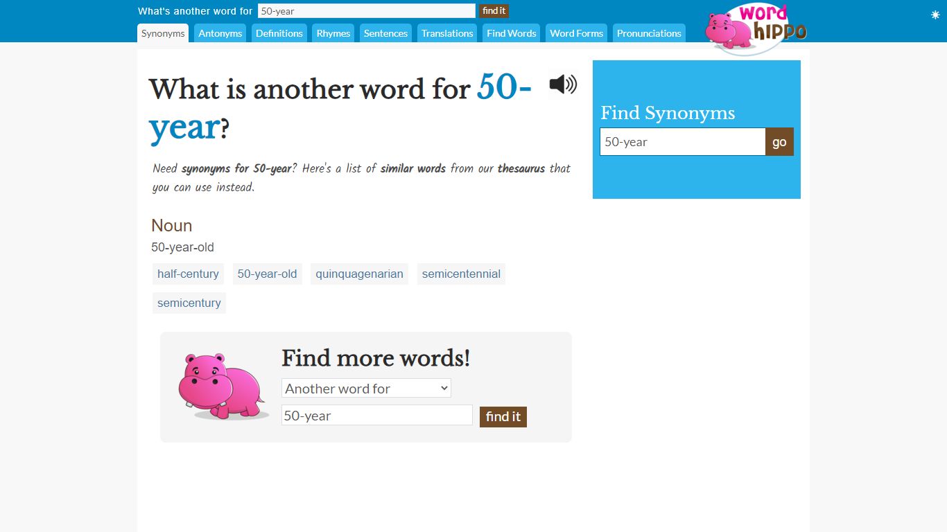 What is another word for 50-year - WordHippo